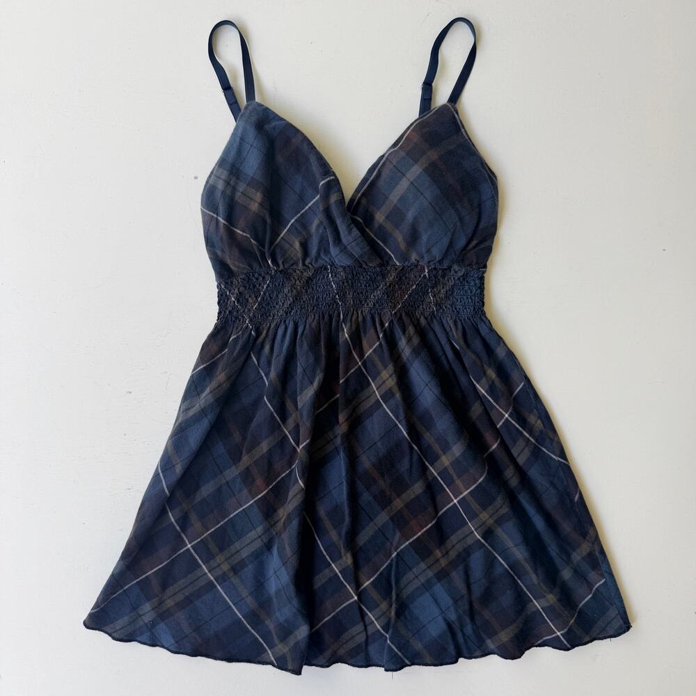 Derek Heart Y2K Plaid Babydoll Cami Top Smocked Waist Spaghetti Strap Size Large